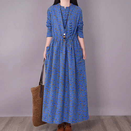 Ladies Long Dress Crew Neck Maxi Dresses Women Kaftan Holiday Sleeve Baggy Loose - Picture 8 of 47