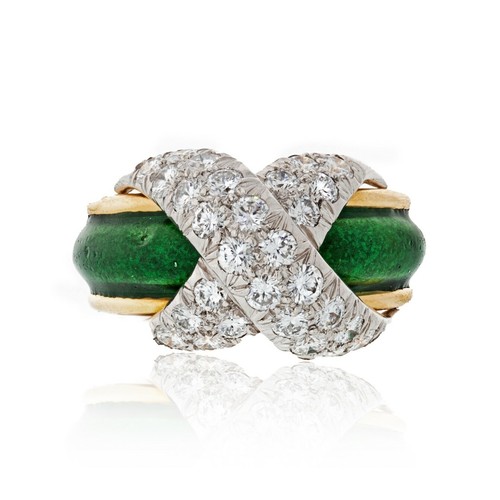 Enamel Schlumberger Pave X Diamond Ring 
