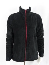 Women's Black Red Zipper Accent Lightweight Warm Zip Up Soft Polar Fleece Jacket