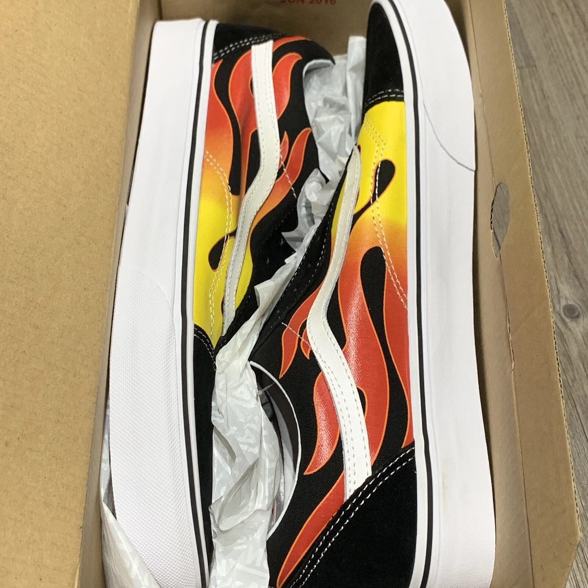 Vans Old Skool Flame Black White Classic Skate Shoes Sneakers Size