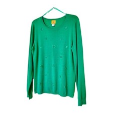 Ruby Rd. Green "Sweater Report" Beaded All-Season Sweater Size Medium