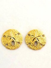 14K Solid Yellow Gold Sand Dollar Stud Earring 1/2 inches 13 mm E523-1