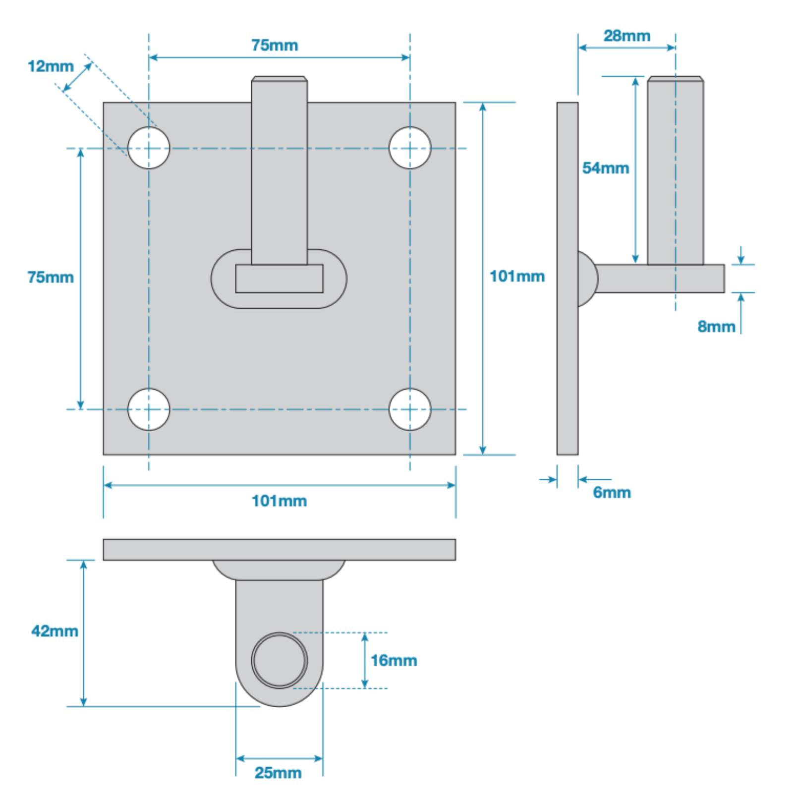 Gate Hinge Hook Plate on Square Plate Zinc Galvanised 75mm / 100mm eBay