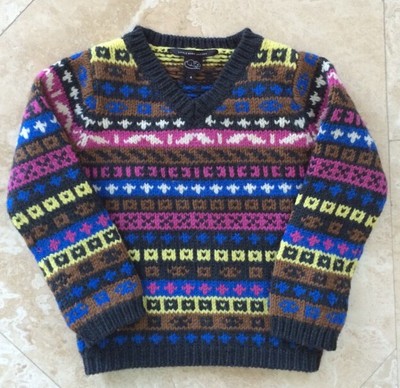 LITTLE MARC JACOBS Navy Blue Pink Black Warm Wool V-Neck