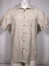 BILLABONG Striped Tailored Fit Beige Short Sleeve Shirt Men's LARGE