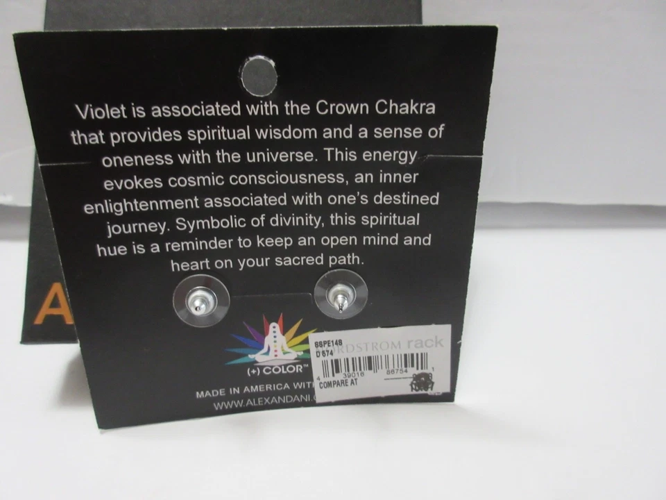 Pendientes perforados Alex and Ani Sagrados Tachuelas Espiritualidad Amatista - NUEVO Foto 4 de 4