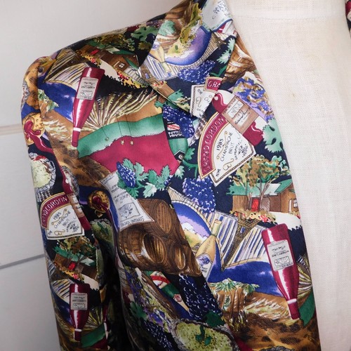 Blazer seta vintage anni 90 NICOLE MILLER donna taglia M pop art party stampa vino all over - Foto 3 di 10