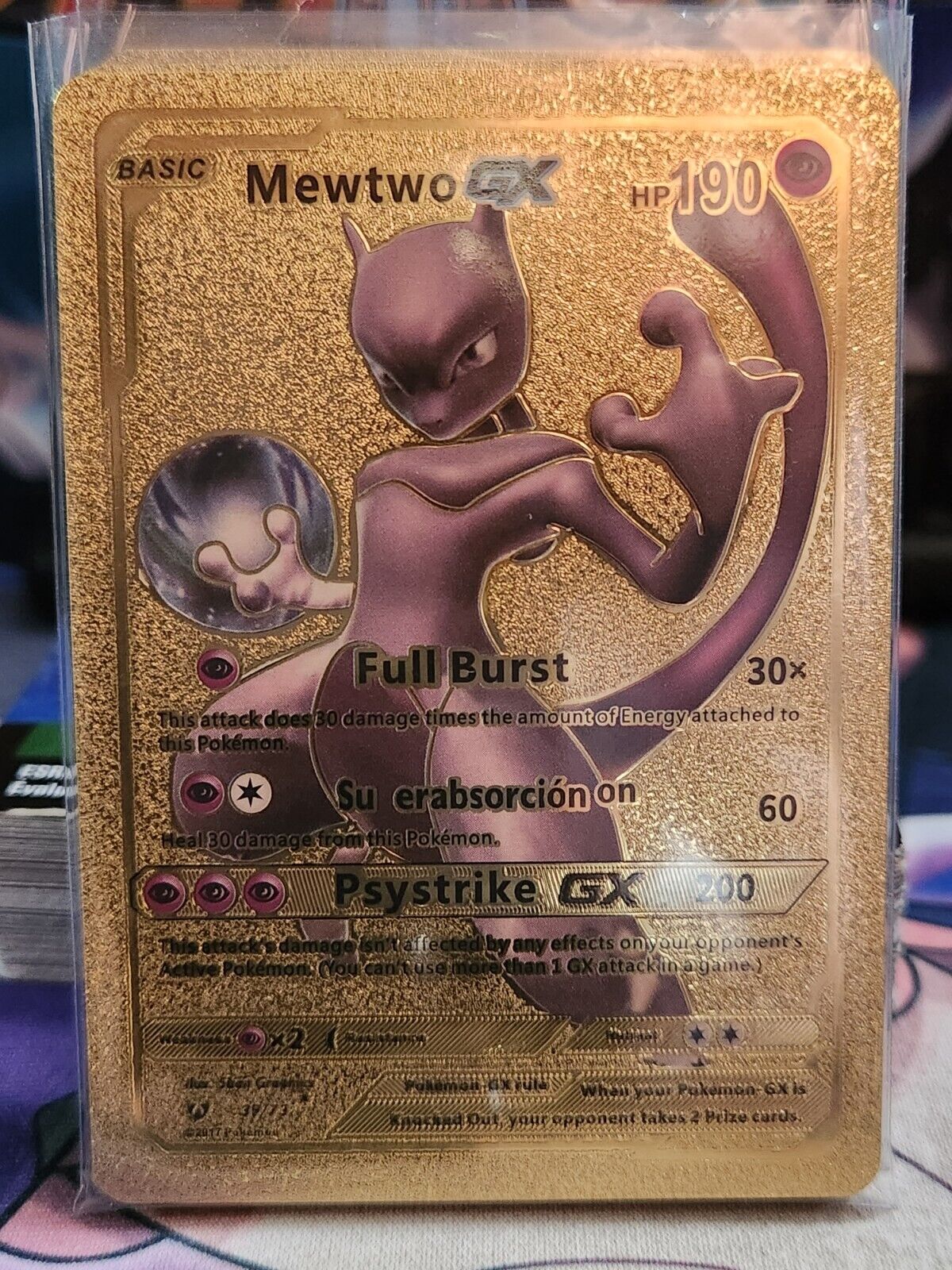 Custom Pokémon Gold Foil Card Mewtwo GX Fan Art Card