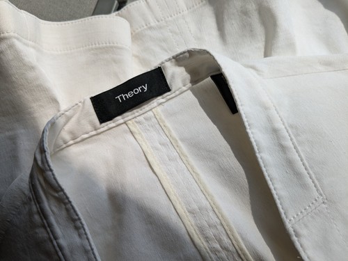 Theory Linen Blend Open Front Stretch Cute Summer Jacket White Pockets XS/S VGC - Picture 5 of 6