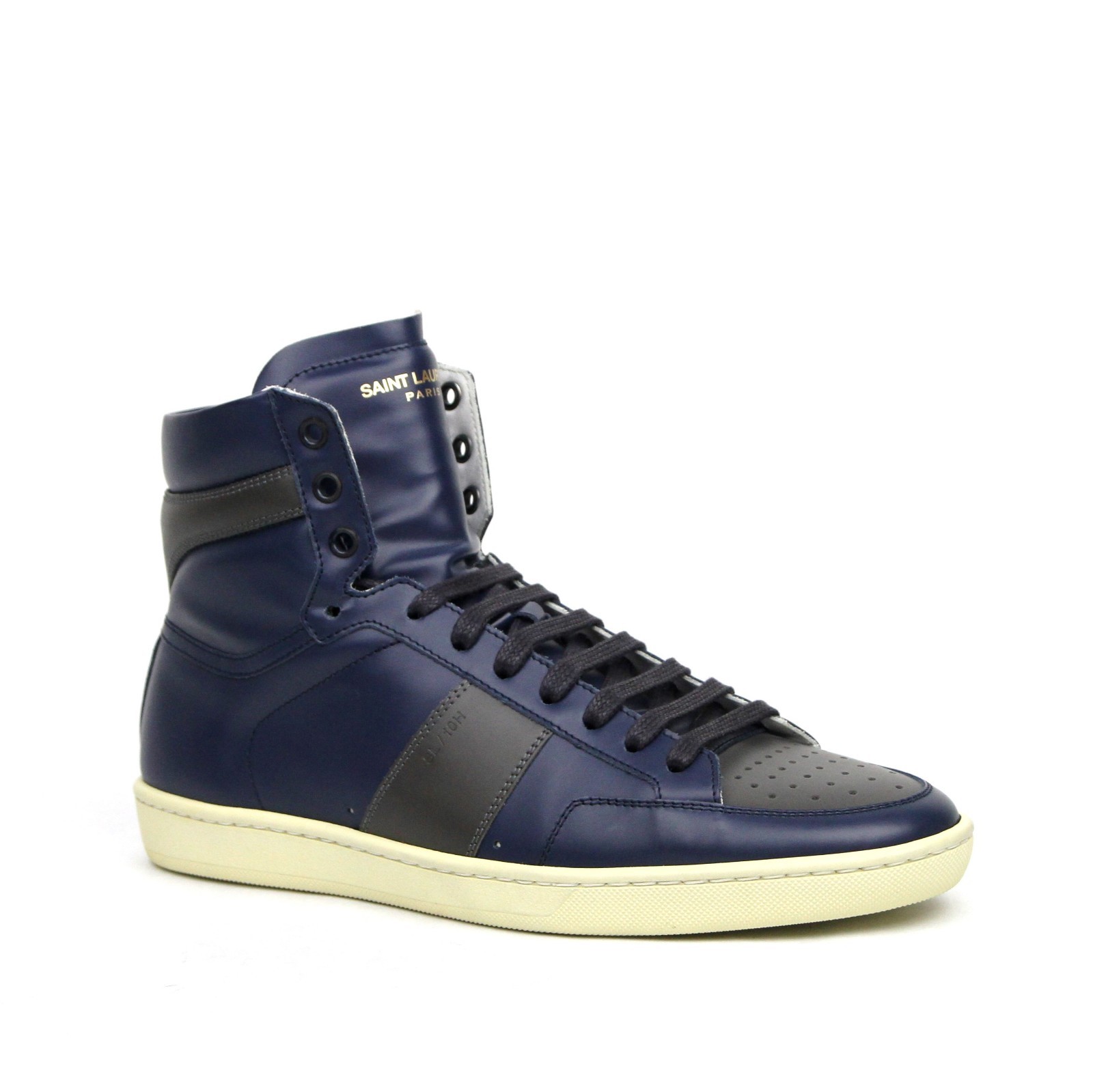 Nuove scarpe alte Saint Laurent uomo blu e grigio in pelle 41 US 8 418026 4368