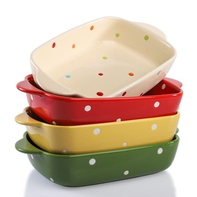 4 Pack Porcelain Baking Dish 7 Inch Ceramic Rectangular Small Baking Pan Baking 