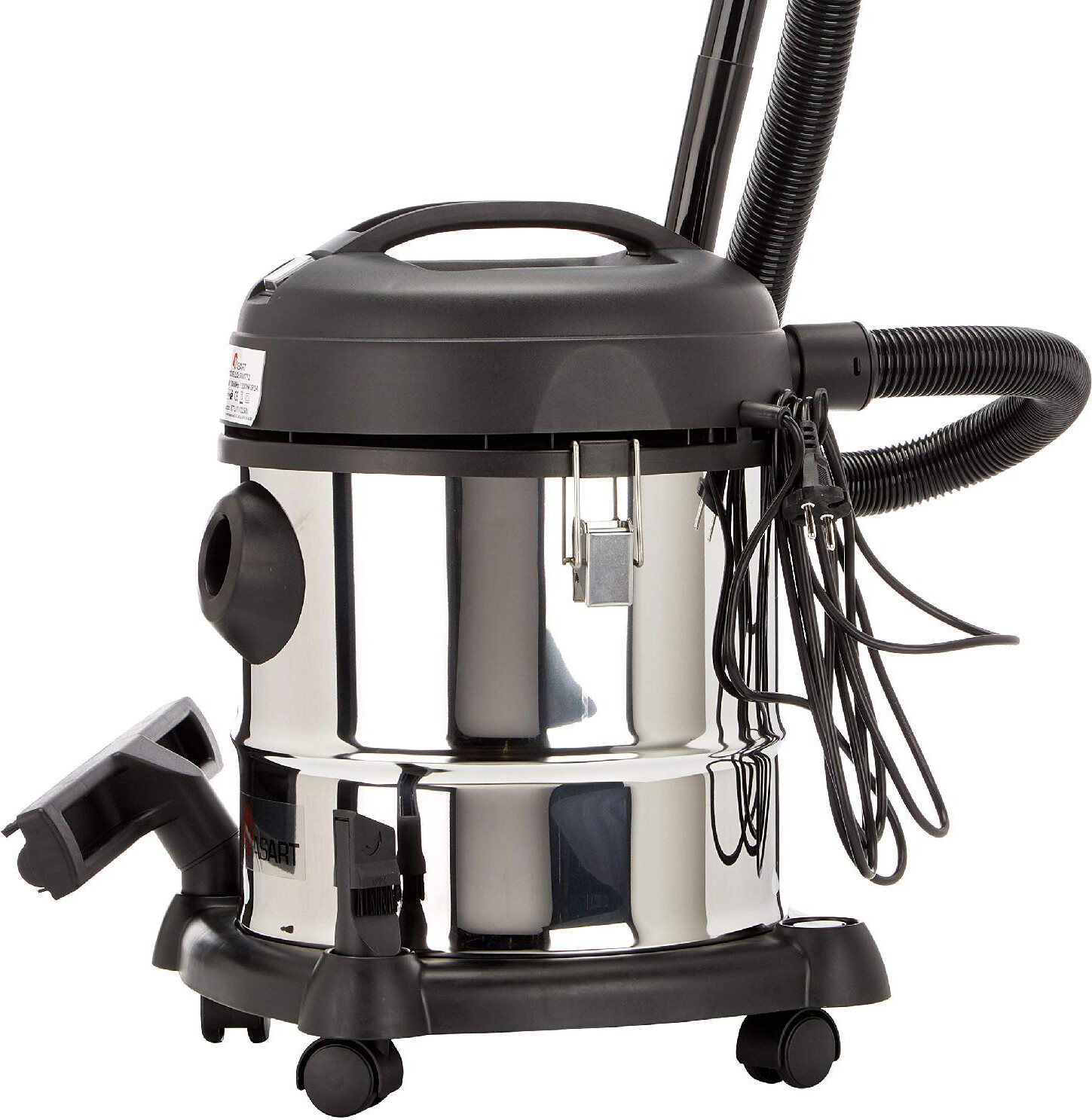 Bidone Aspiratutto Aspiraliquidi Ruote 20 Lt 1200 watt Inox Kasart K-402/20L