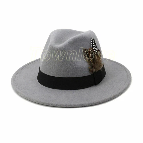 Herren Damen Wolle klassisch breite Krempe Wollfilz Hut Panama Trilby Kappe mit Band - Bild 16 von 35
