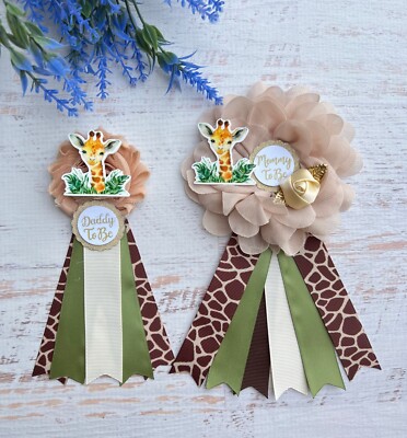 Giraffe Baby Shower Corsage ,Mommy And Daddy Baby Shower Pins