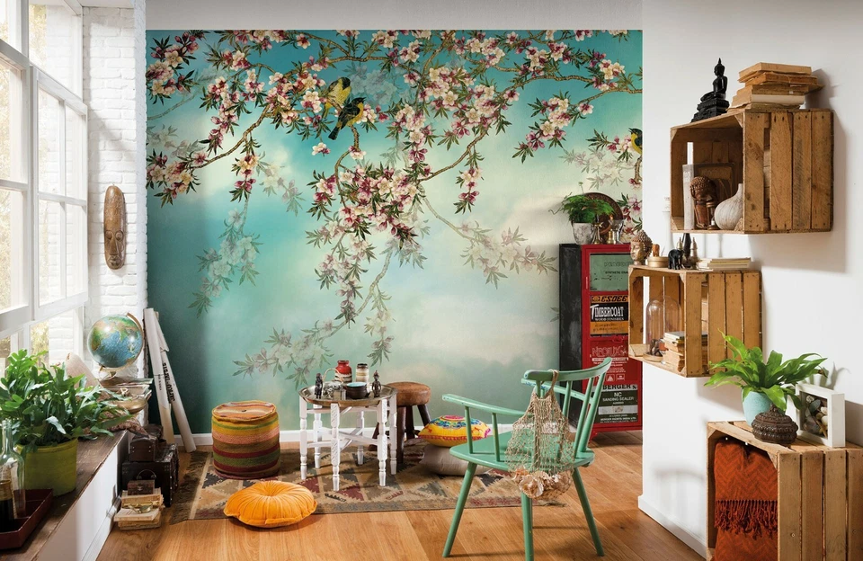 368x254cm Schlafzimmer Wandbild Tapete Japanischer Garten Rosa Blumen - Bild 3 von 4