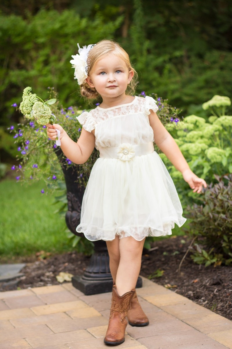 flower girl dresses boho Sleeveless Lace Boho Flower Girl Dress with V-Back and Eyelash Lace 3 / Antique Ivory