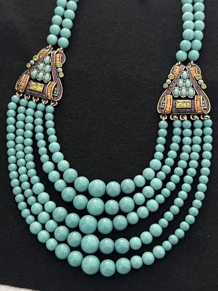 HEIDI DAUS 5 нитей бирюза и многоцветный кристалл ожерелье регулируемый потрясающий - Изображение 3 из 4