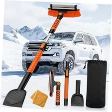 Car Snow Brush and Ice Scraper [3-in-1] for Effortless Snow & Ice Neon Orange