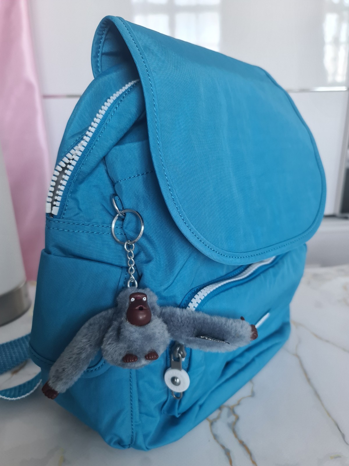 Kipling Blue Backpack with MICHELA Monkey Used Ex… - image 1