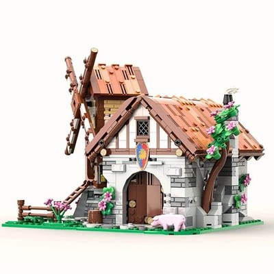 Modubrix Mocs Bricks Kits Medieval Mill and Forge for Medieval Village Theme