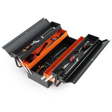 22-inch Multifunctional Metal Tool Box W Bottom Compartment Grey Orange