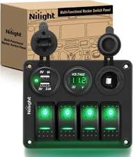 Nilight 4Gang Rocker Switch Panel with USB Charger Voltmeter and Green, Green 