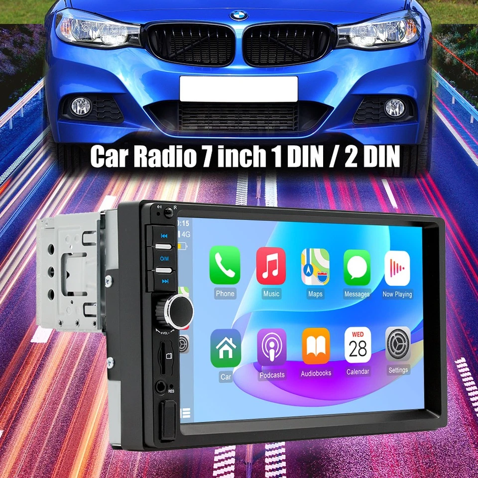 1 Din 7"Car Stereo Radio Touch Screen Apple CarPlay Android Auto FM USB BT +CAM - Image 2 of 4