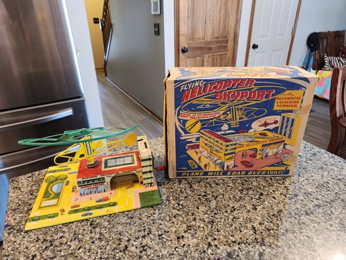 Vintage and Very Rare 1955 Marx Flying Helicopter Skyport and it WORKS!!!!