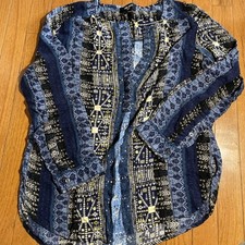 Nine West Tunic Shirt Dress Lattice Womens XL Blue White Boho