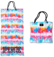Victoria's Secret PINK Spring Break Packable Beach Towel Tie Dye Tote Black Logo