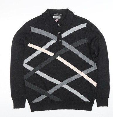Roberto Sarto Henley-Pullover Herren schwarz Wolle geometrischer Kragen M