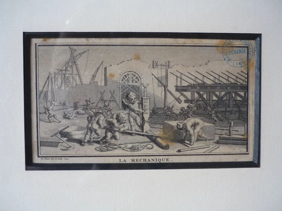 Gravure ancienne XXVIIIe La Mécanique - Putti cupidons - Bernard Picart - Photo 4/4