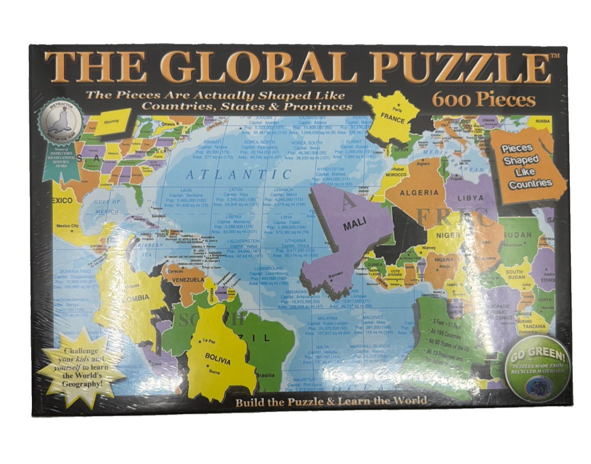 The Global Puzzle A Broader View Educational World Map Puzzle NEW Sealed 600pcs