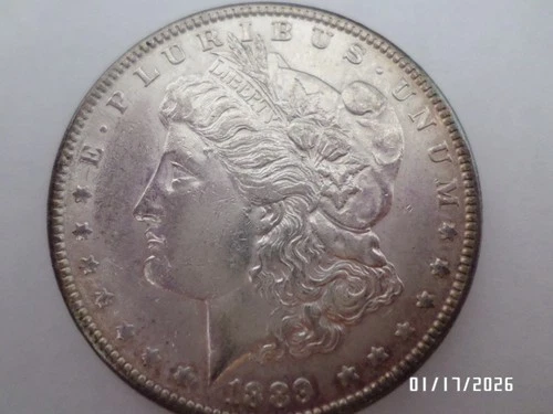 Beautiful AU+ Morgan Silver Dollar 1889-P  Coin with lots of detail/toning