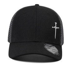 Christian Hats for Men Women,Jesus 3 Nail Cross Hat One Size 01.black-silver