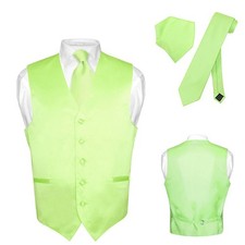 Men's Dress Vest NeckTie Hanky LIME GREEN Color Neck Tie Set for Suit or Tuxedo