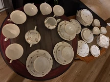 Oscar Schaller & Co. Rosebud Pattern -  Tea Cup, Saucer & Plate Set For 12