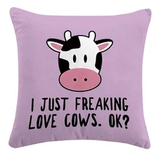 I Just Freaking Love Cows Ok Throw Pillow Cover, Funny Cows Cushion Cover for...