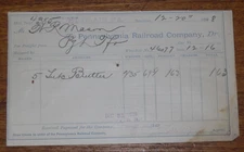 Antique 1898 Billhead Receipt - PRR Pennsylvania Railroad Co. - St. Clair PA