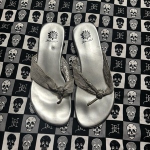 Y2K Vintage Yellow Box Silver Metallic Ablaze Sandals