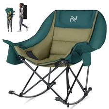 ABORON Oversized Rocking Camping Chair Folding Portable Loveseat with Cooler Bag