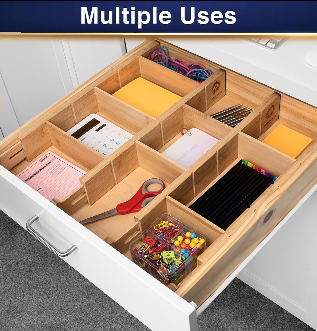 Crafted With Love Premium Bamboo Drawer Divider: Expandable, 16.5-21.5" 4PK