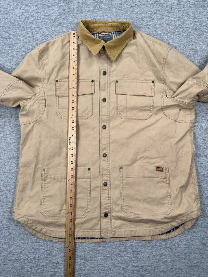 LL Bean Signature Chore Jacket Mens XL Tan Slim Corduroy Collar Flannel Lined - Image 4 of 4
