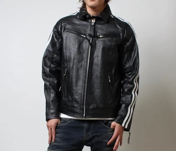 Men’s Black Cowhide Leather CAFE Racer Biker Jacket Slim Fit Motorcycle Jacket