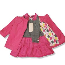 NWT 2 Piece Gymboree Sweater Dress And Jacket Set Pink/Gray Polka Dot Bows Cute