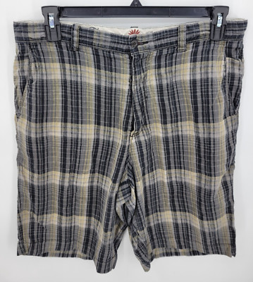 Tommy Bahama Shorts Mens 35 Plaid Linen Silk Flat Front Bermuda Golf Preppy