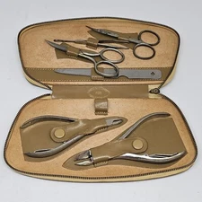 Vintage Marshal Field & Co Manicure Pedicure Tool Kit Solinger GERMANY Leather