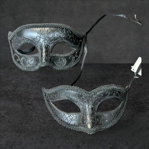 New Black Couple Mask Mardi Gras Venetian Halloween Ball Prom Masquerade Mask - Picture 4 of 7