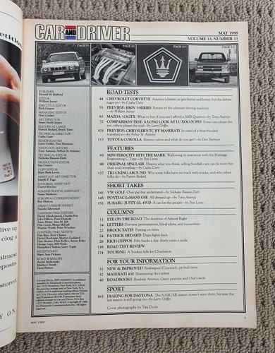 Car and Driver Magazine May 1988 Corvette, C-Type, 5 Series - Picture 3 of 17