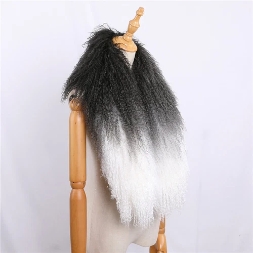 Women Real Mongolian Lamb Fur Scarf Shawl Double Side Lamb Neckerchief Wraps - Picture 11 of 28